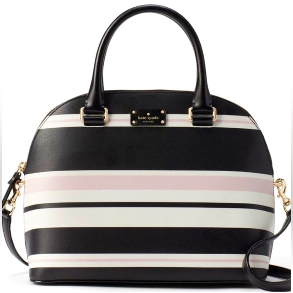 KATE SPADE ♠️ New York 🖤🤍🩷Carli🩷🤍🖤GROVE STREET CLASSIC STRIPE BAG 🌟EUC🌟
